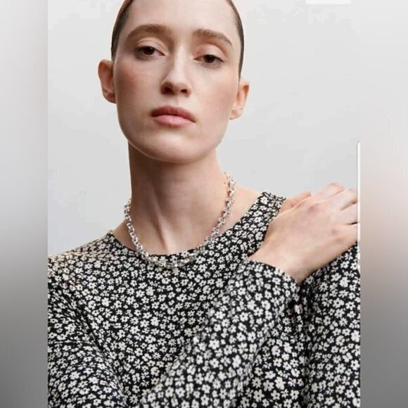 Mango, Flower Print Long Sleeve Dress - Black. Size: XS, 2 US. NIB - Picture 8 of 10